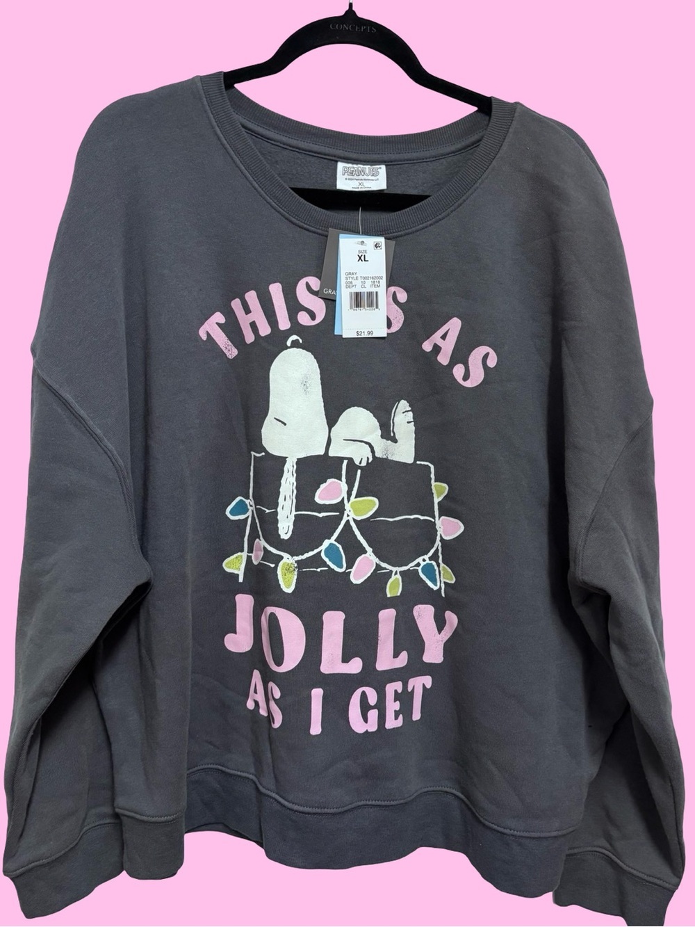 Peanuts Black Crewneck Sweatshirt with White Tag